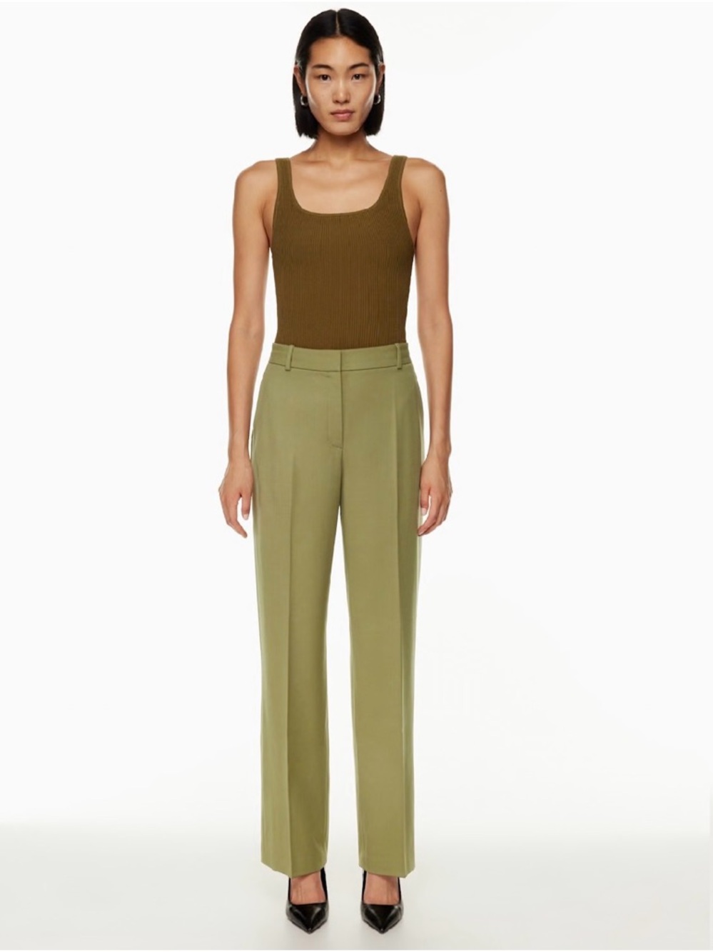 Agency Wool - Fen Green High-Waist Straight-Leg Pants